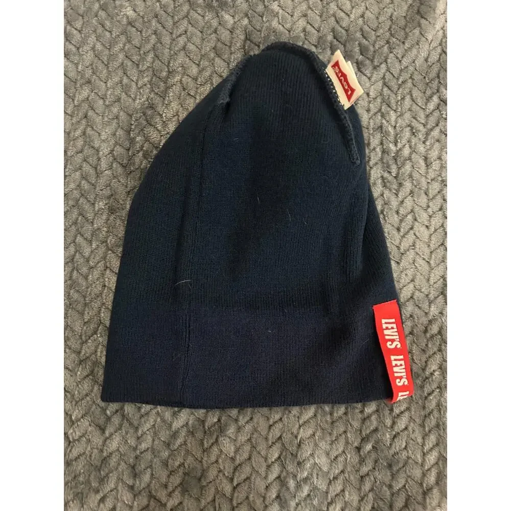 Levis Logo Beanie Knit Hat Adult One Size Blue Winter Cuffed Cap